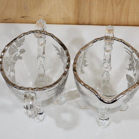 Viking Glass Silver City Flanders Creamer and Sugar 4 toed poppy silver overlay - Picture 8 of 12